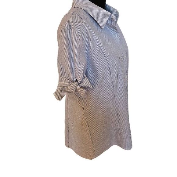 Tahari Womens Short Sleeve Striped Button Front Blouse Blue White Size Large - Picture 4 of 11